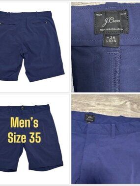 Men's J. Crew Golf  35 M / L Chino Khakis Shorts Gray Flex Navy Blue Stretch